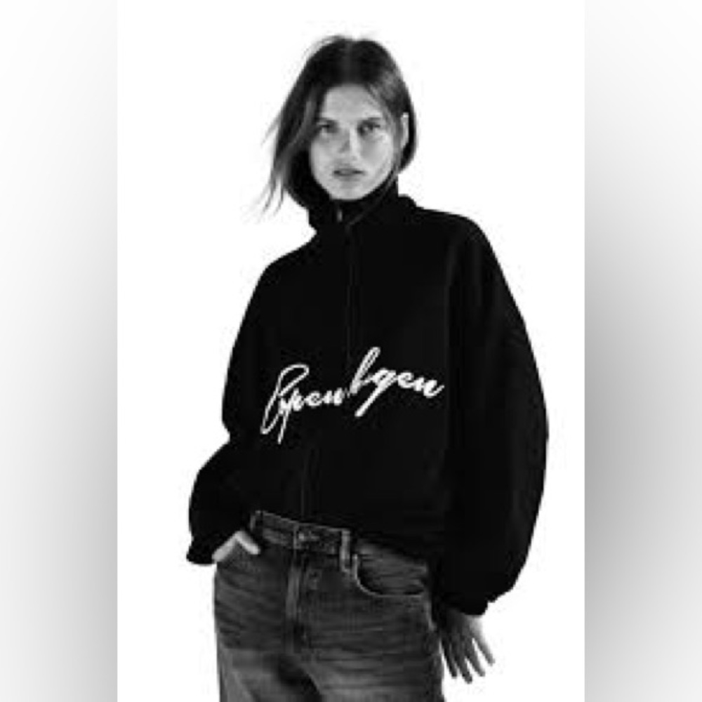 Zara EMBROIDERED TEXT ZIPPERED SWEATSHIRT